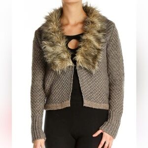 Anthropologie John + Jenn Wool Blend Faux Fur Cardigan Sweater Small